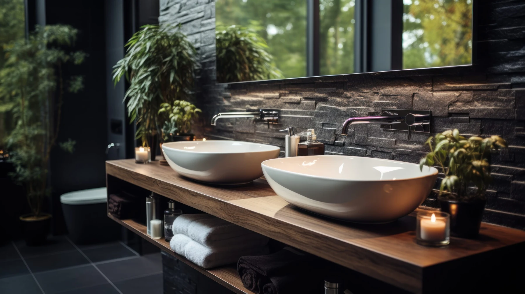 Modern bathroom with sleek mirrors and clean white sinks